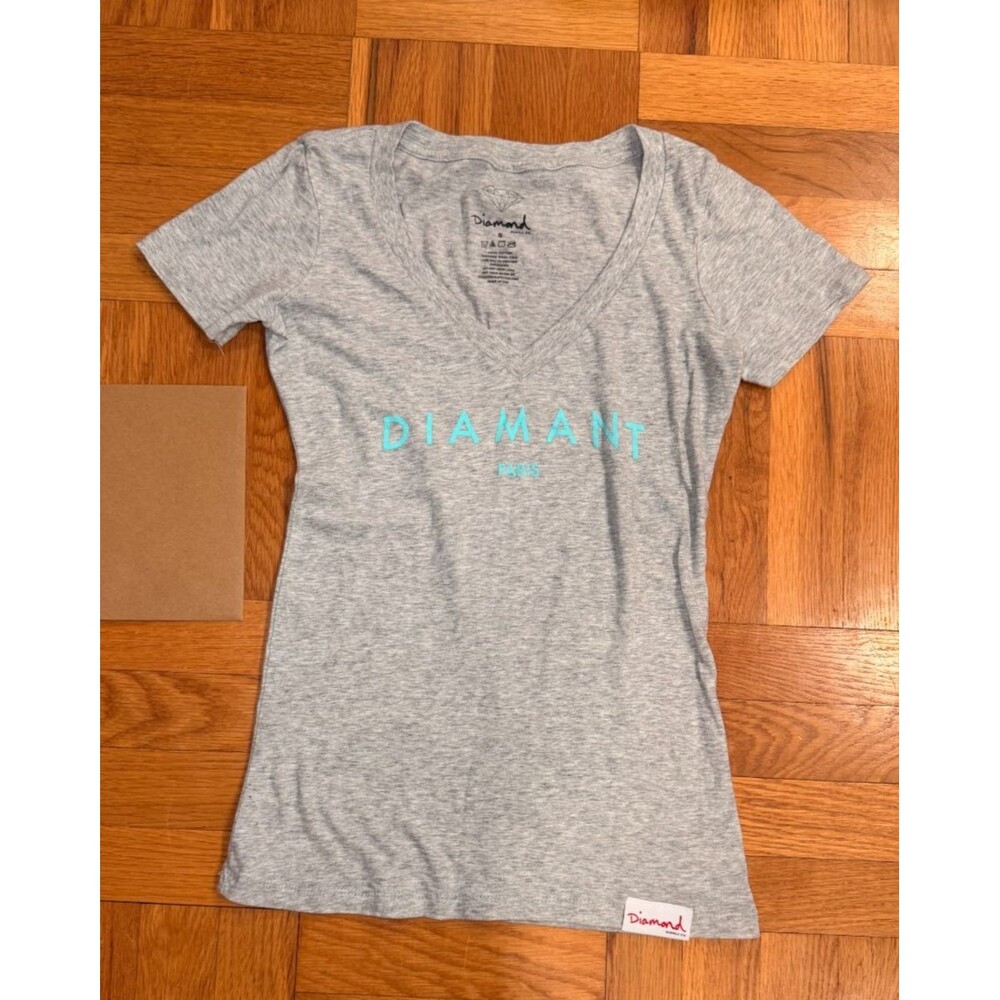 Diamond Supply Co Womens Small Diamant Paris Gray V Neck Graphic T Shirt USA